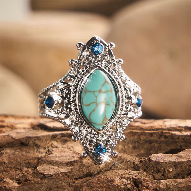 Bohemian Marquise Simulated Turquoise Women Ring for Party Gift - Silver‑Tone - US 10 - image 0