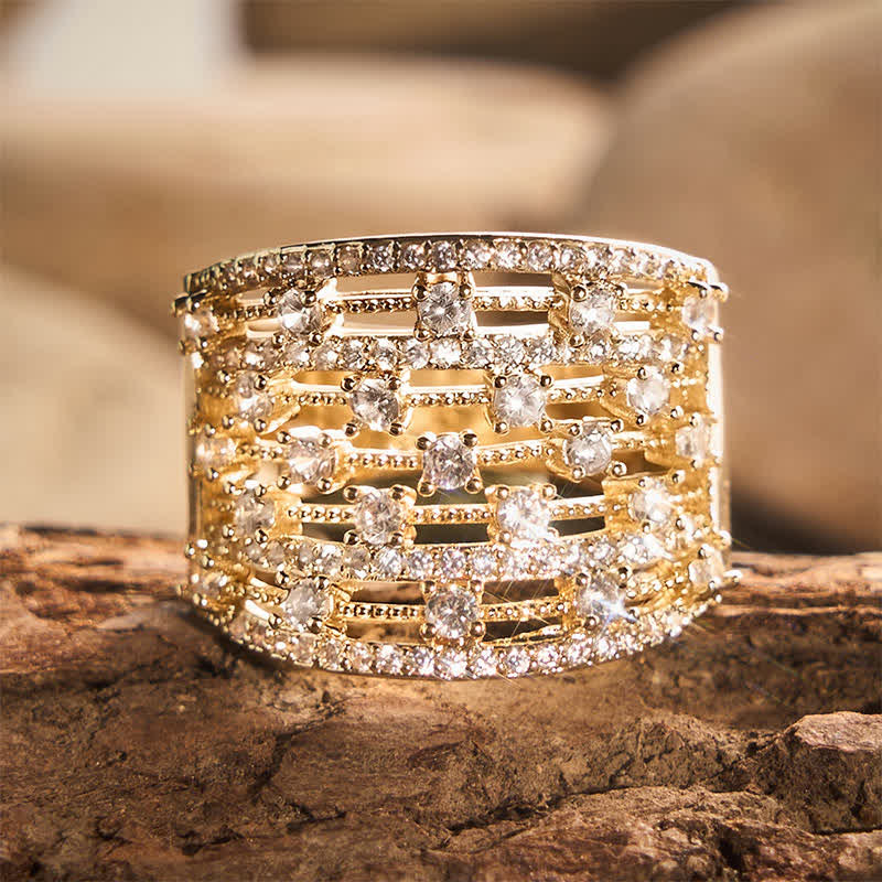Wide Band Pave Zircon Women Statement Ring - Gold - US 10 - image 4