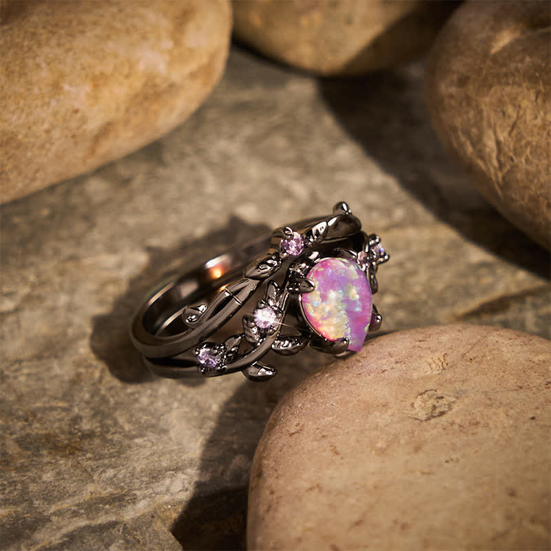 Black‑Gold Branch Teardrop Opal Statement Ring - image 2