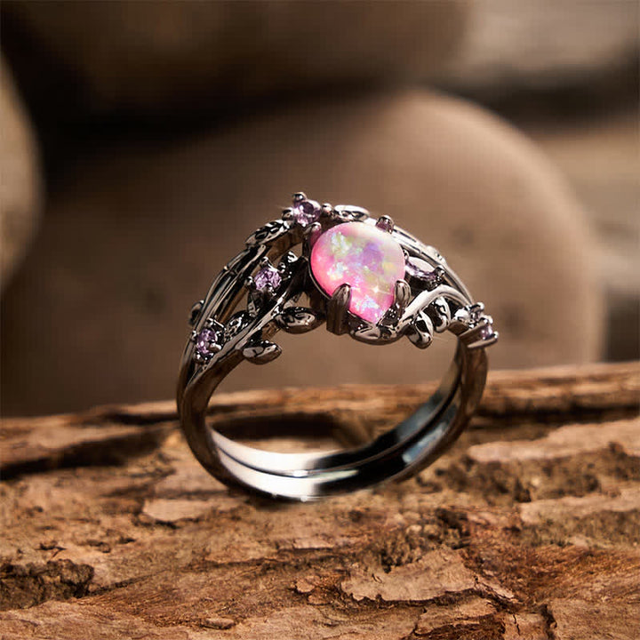 Black‑Gold Branch Teardrop Opal Statement Ring - image 3