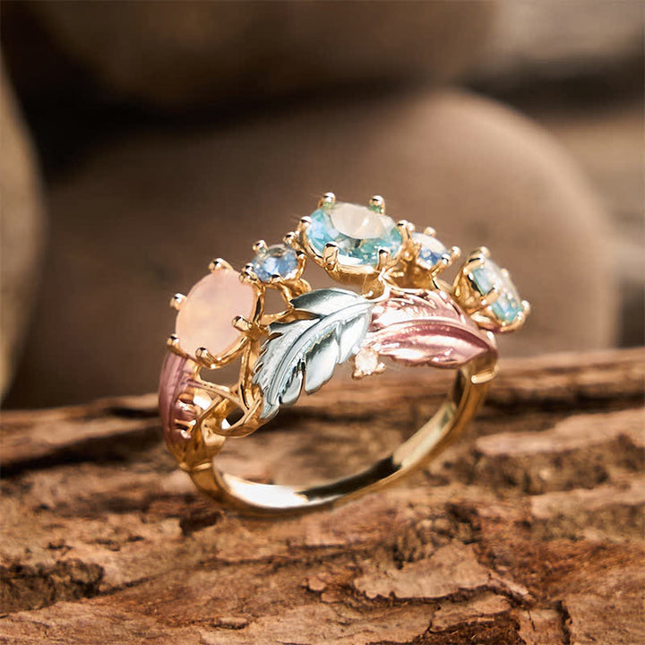 Enamel Feather Inlaid Crystal Statement Women Ring - image 3