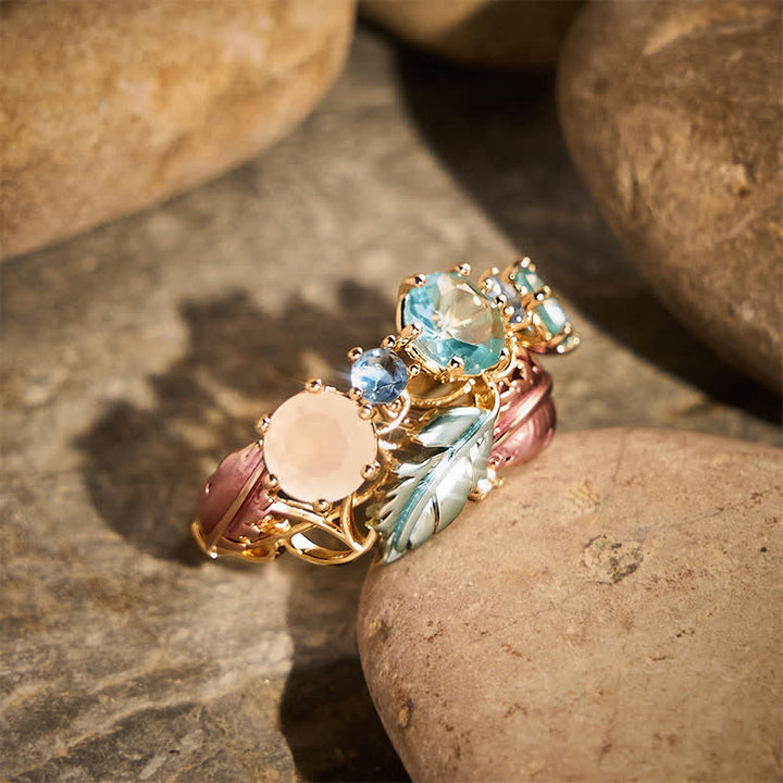 Enamel Feather Inlaid Crystal Statement Women Ring - image 2