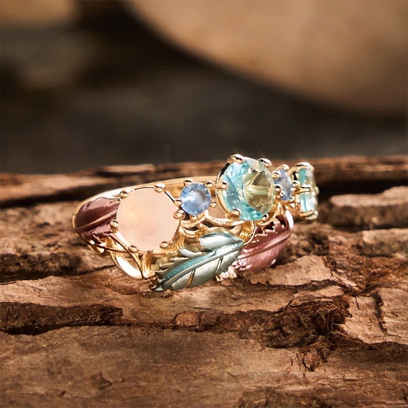 Enamel Feather Inlaid Crystal Statement Women Ring - image 4