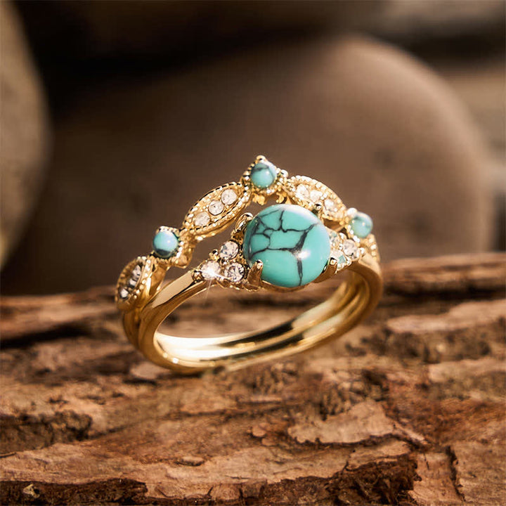 Retro Bohemia Ethnic Style Gold‑Tone Faux Turquoise Stackable Statement Ring - image 3