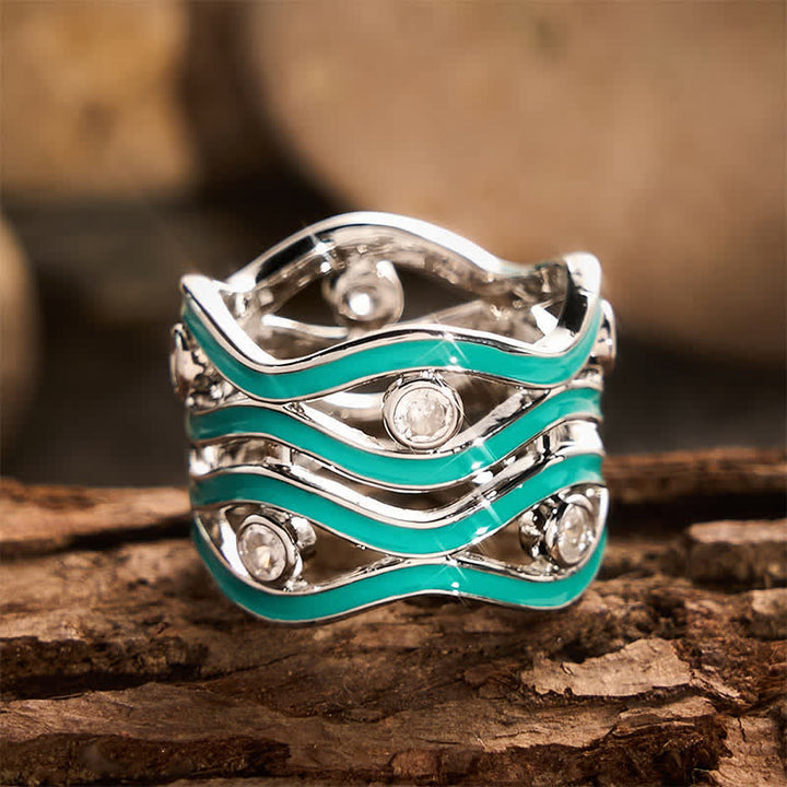 Layered Wave Enamel Stone Women Statement Ring - image 4
