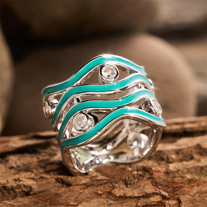 Layered Wave Enamel Stone Women Statement Ring - image 3