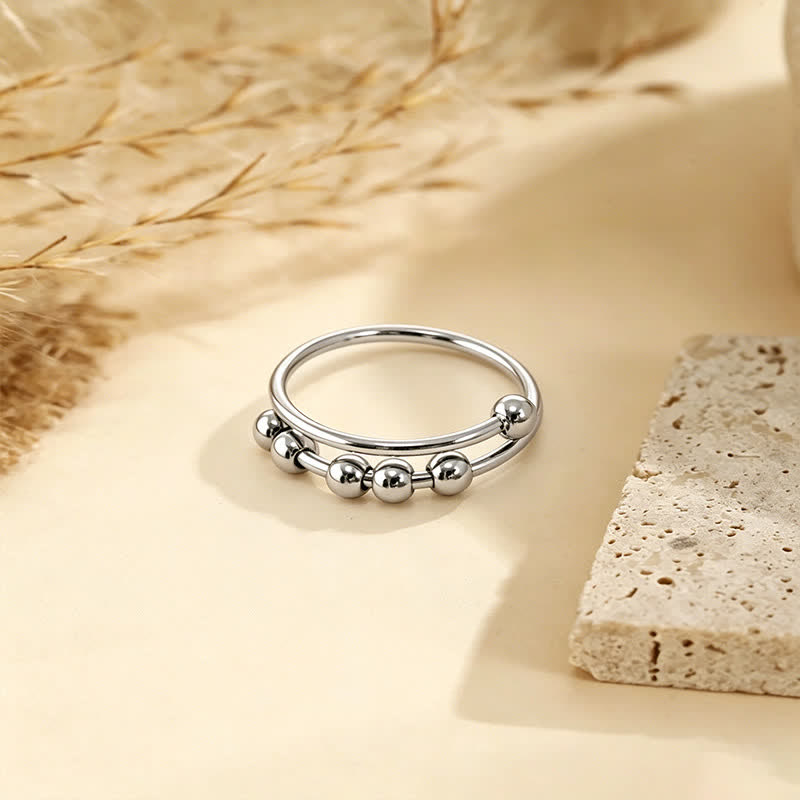 Cute Decompression Sliding Beads Anxiety Relief Fidget Ring - Silver - image 3