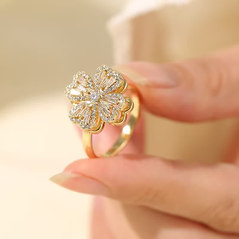 Rotating Four-Leaf Clover Adjustable Anti Anxiety Ring - image 2