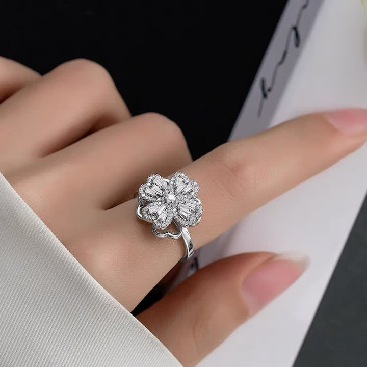 Rotating Four-Leaf Clover Adjustable Anti Anxiety Ring - Silver - image 6