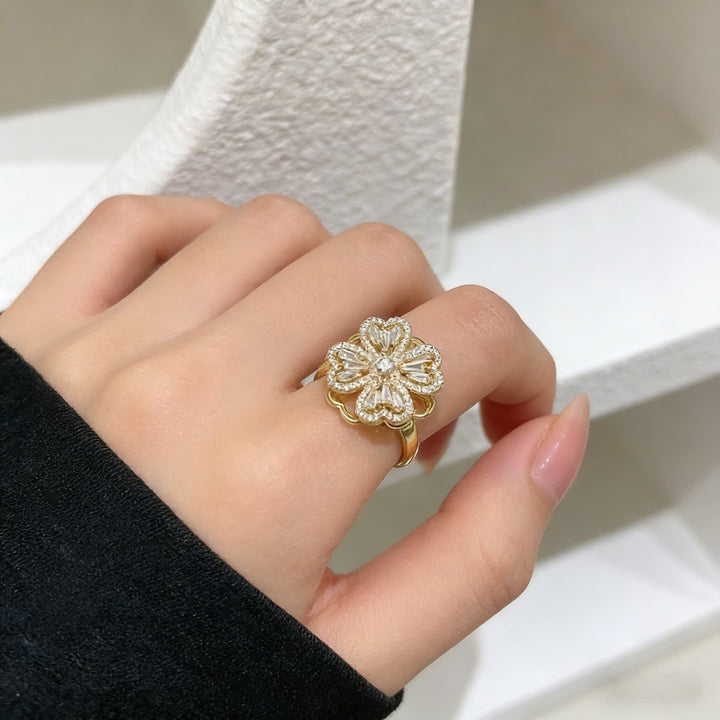 Rotating Four-Leaf Clover Adjustable Anti Anxiety Ring - Gold - image 0