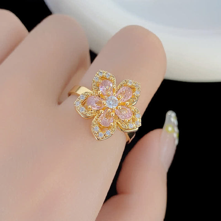 Rotating Sakura Flower Zircon Anti Anxiety Fidget Ring - image 3