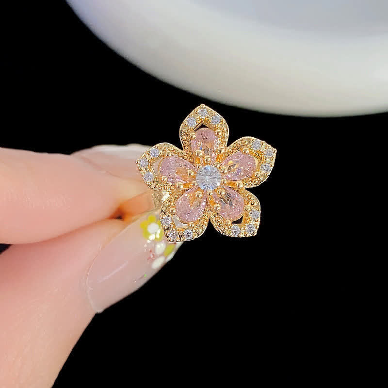 Rotating Sakura Flower Zircon Anti Anxiety Fidget Ring - image 2