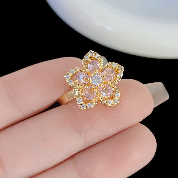 Rotating Sakura Flower Zircon Anti Anxiety Fidget Ring - image 4