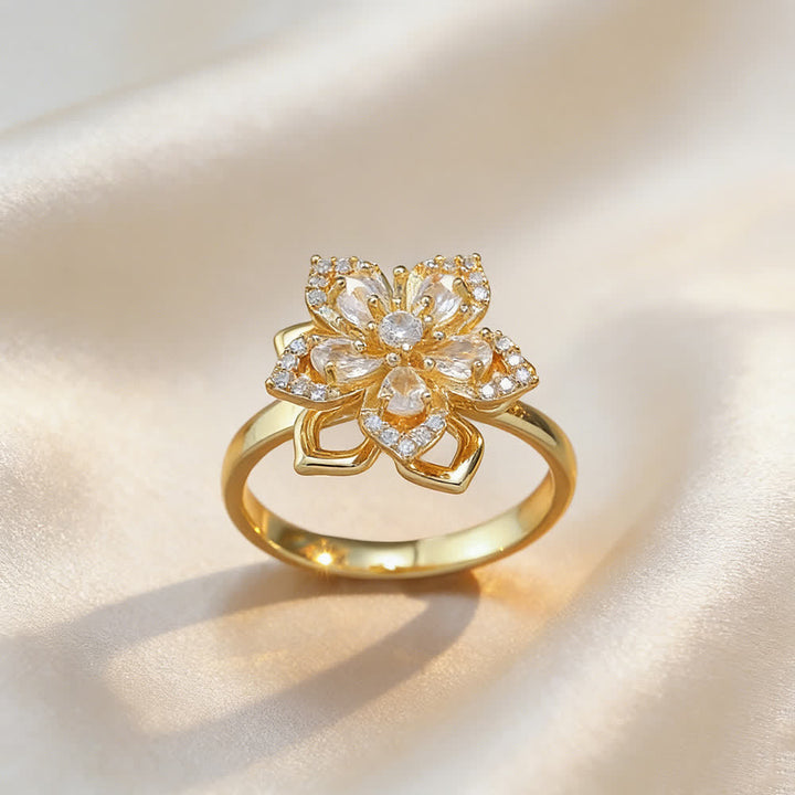 Rotating Sakura Flower Zircon Anti Anxiety Fidget Ring - White & Gold - image 9