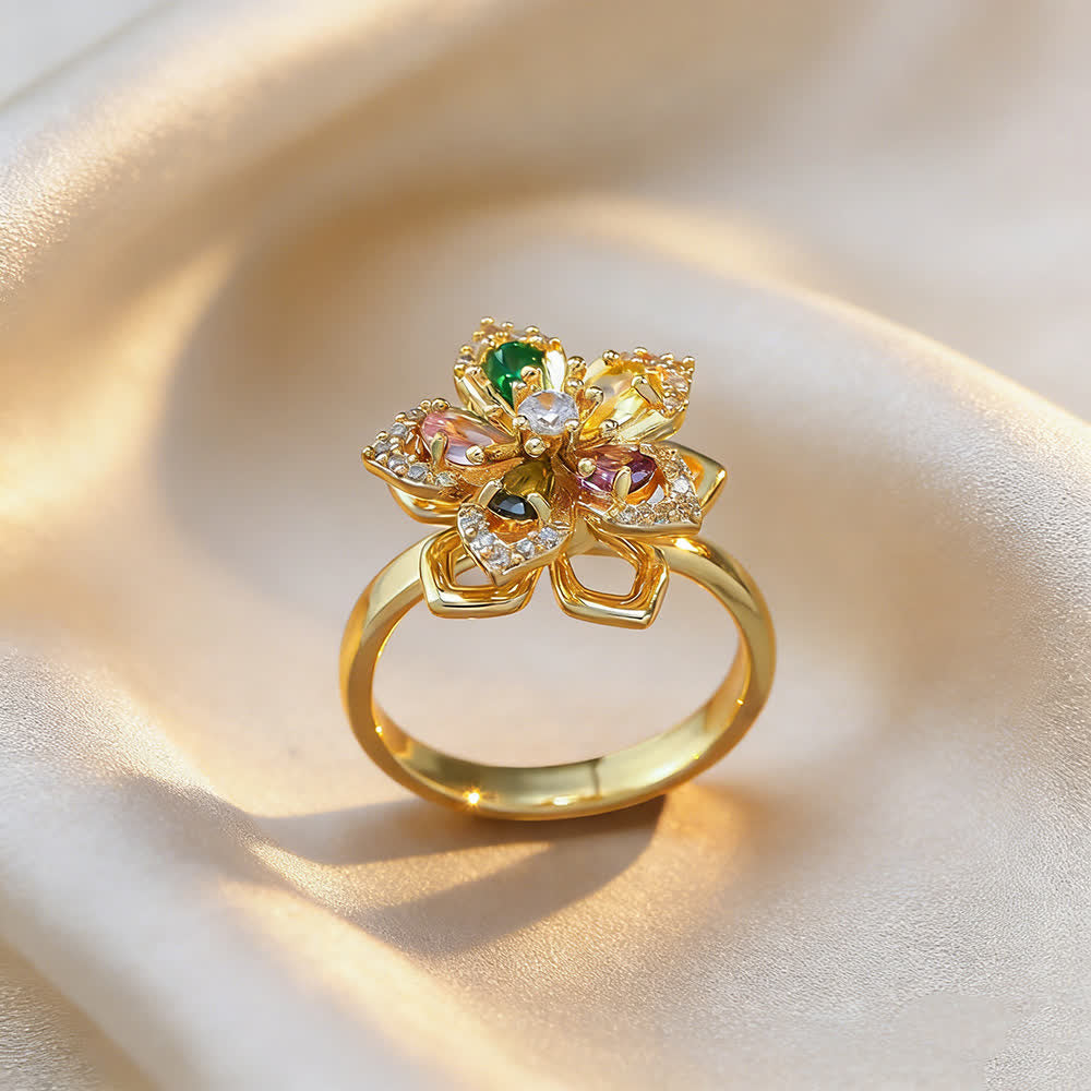 Rotating Sakura Flower Zircon Anti Anxiety Fidget Ring - Multi-Color & Gold - image 7