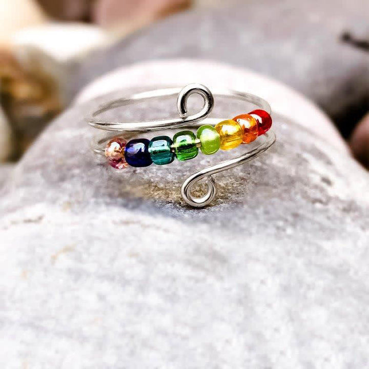 Aesthetic Decompression Rainbow Beads Colorful Anxiety Ring - Silver - 925 Silver - image 2
