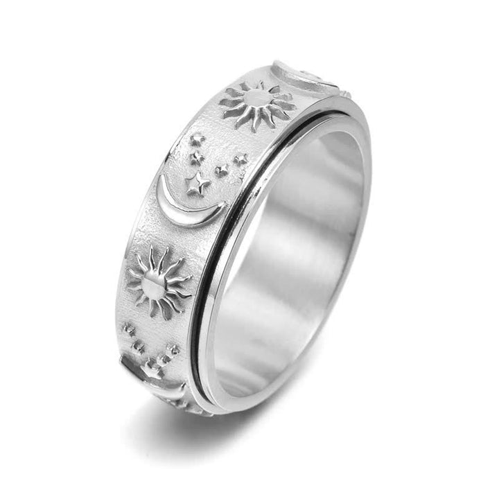 Celestial Meditation Sun Moon Star Rotating Anxiety Ring - Silver - US 13 - image 1