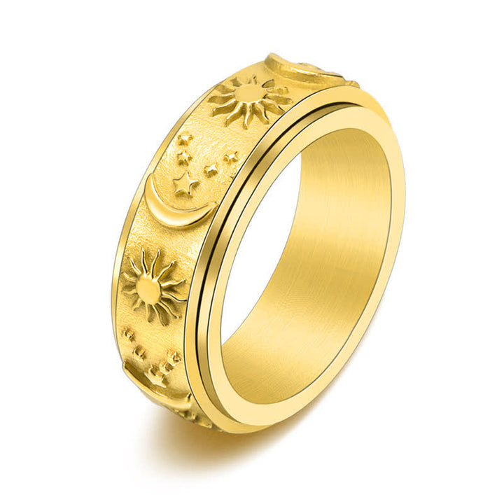 Celestial Meditation Sun Moon Star Rotating Anxiety Ring - Gold - US 13 - image 8