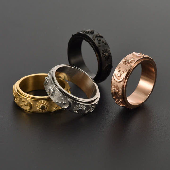 Celestial Meditation Sun Moon Star Rotating Anxiety Ring - image 3