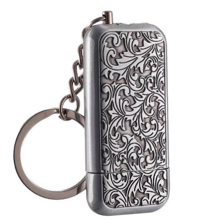 Retro Baroque Carved Flower Flip-Top Butane Lighter Keychain - image 6