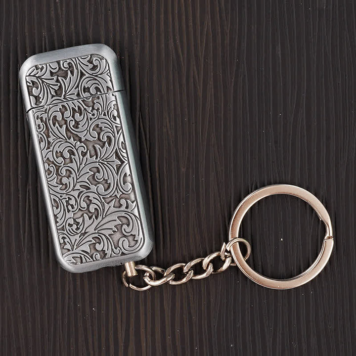 Retro Baroque Carved Flower Flip-Top Butane Lighter Keychain - Silver - image 5