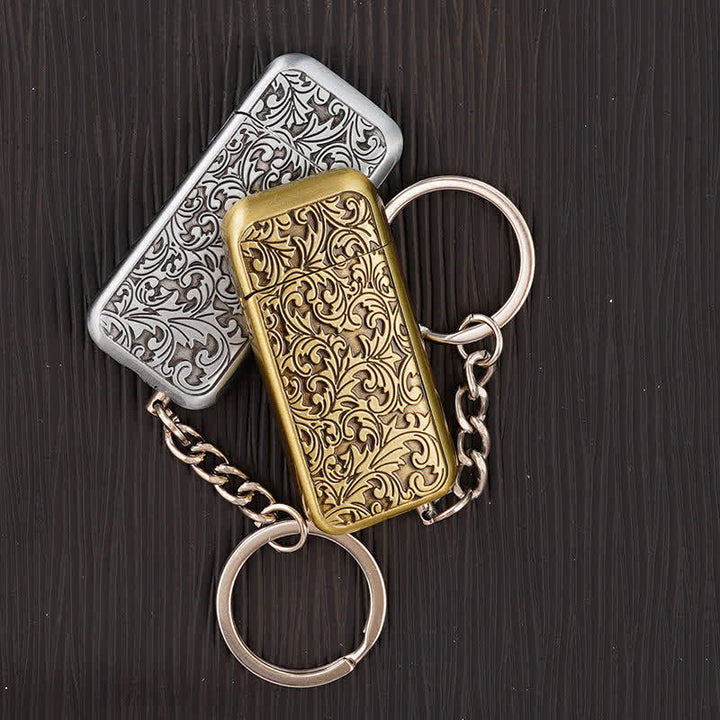 Retro Baroque Carved Flower Flip-Top Butane Lighter Keychain - image 4