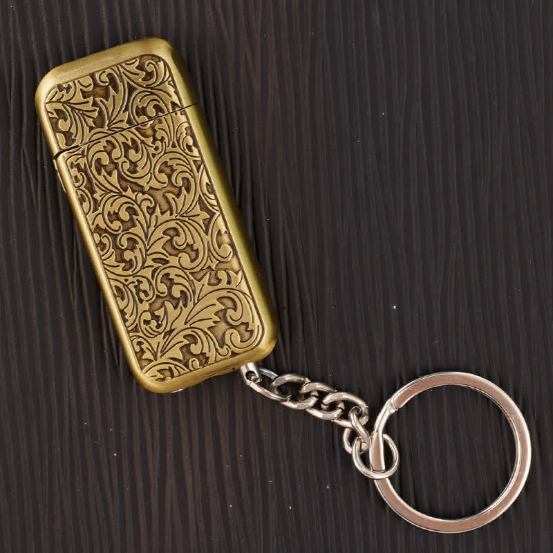 Retro Baroque Carved Flower Flip-Top Butane Lighter Keychain - Bronze - image 1