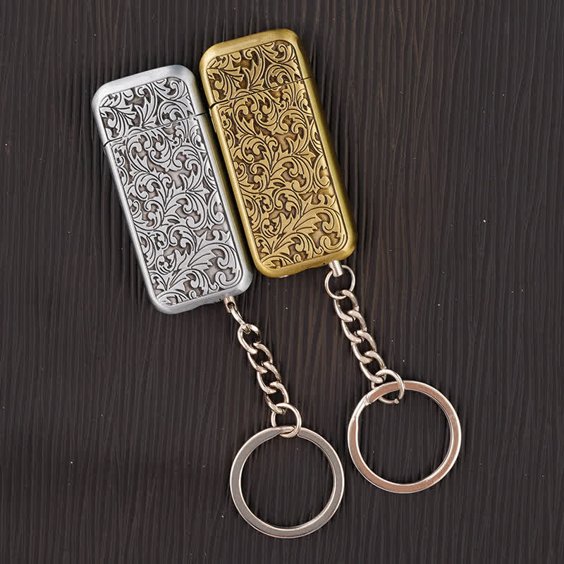Retro Baroque Carved Flower Flip-Top Butane Lighter Keychain - image 3