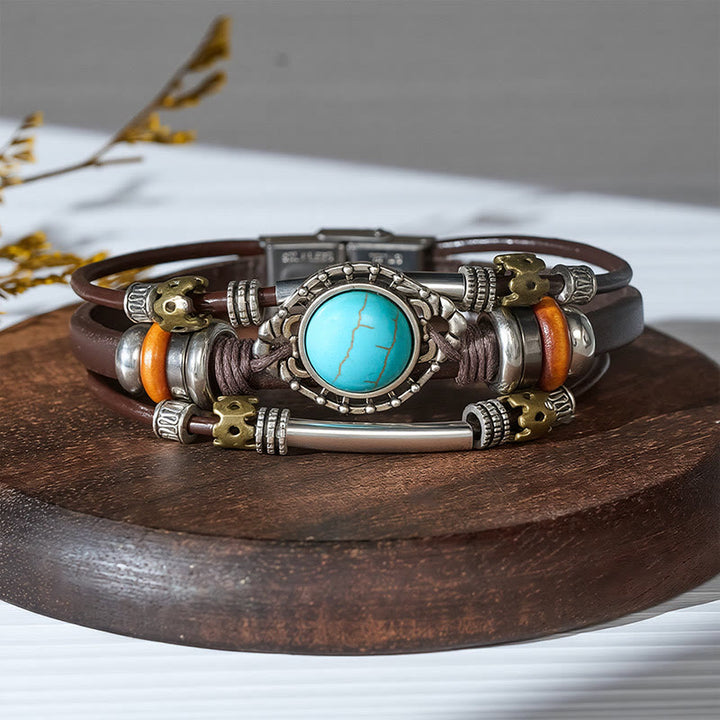 Handmade Braided Boho Turquoise Charm Leather Bracelet - Style#8 - image 10