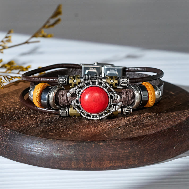 Handmade Braided Boho Turquoise Charm Leather Bracelet - Style#7 - image 9