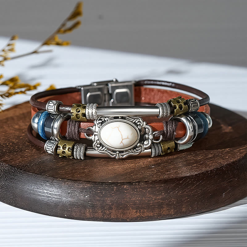 Handmade Braided Boho Turquoise Charm Leather Bracelet - Style#15 - image 17