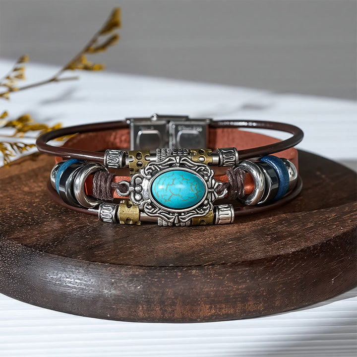 Handmade Braided Boho Turquoise Charm Leather Bracelet - Style#13 - image 15