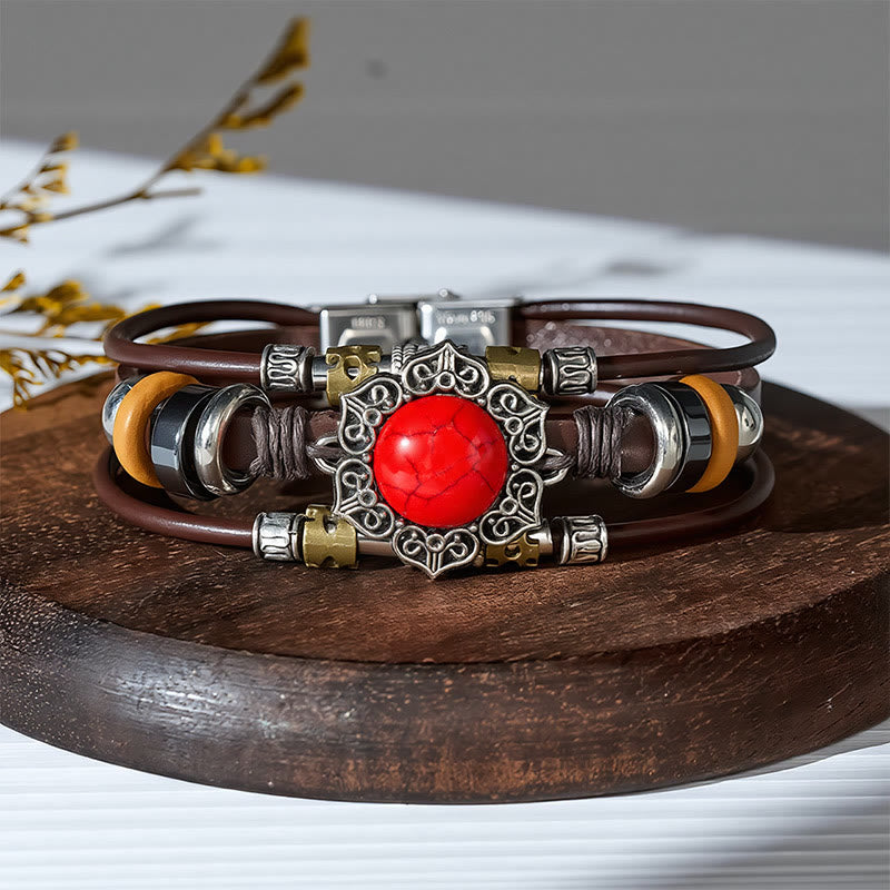 Handmade Braided Boho Turquoise Charm Leather Bracelet - Style#9 - image 11