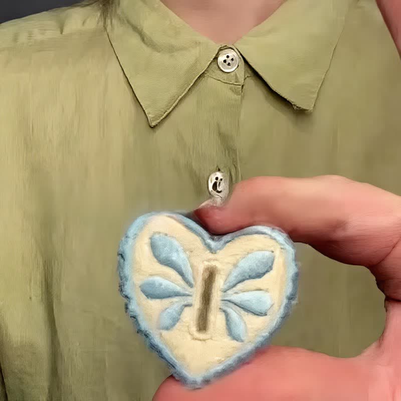 Decorative Heart-Shaped Embroidered Removable Accessory Button Hook - Blue - image 1