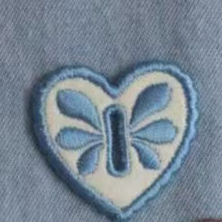 Decorative Heart-Shaped Embroidered Removable Accessory Button Hook - Sky Blue - image 9