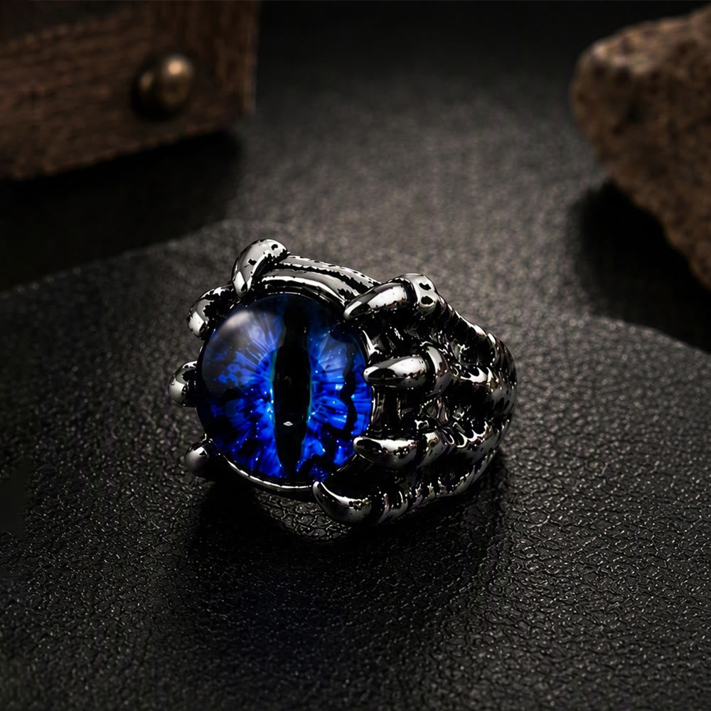 Gothic Demon Eagle Claw Aesthetic Evil Eye Ring - Blue - Opening - image 1