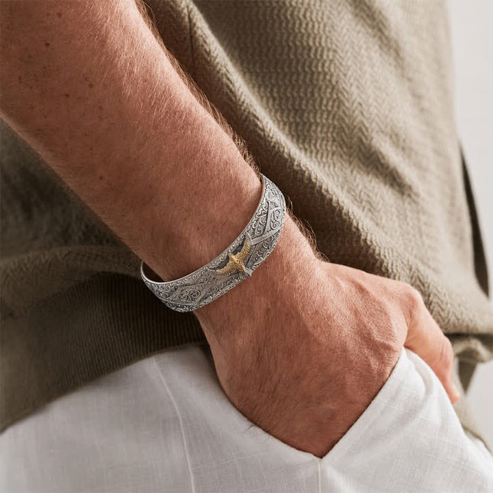 Scroll Engraving Western Eagle Open Cuff Bracelet - image 1