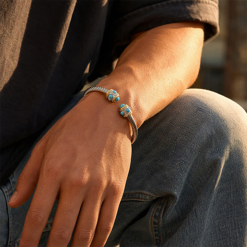 Eternal Turquoise Cable Twisted Open Cuff Bracelet - image 1
