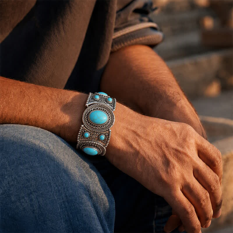 Palace Inspired Large Turquoise Beaded Wide Open Cuff Bracelet - image 1