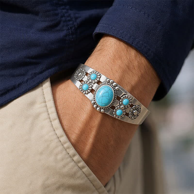 Desert Sun Crackle Turquoise Stone Open Cuff Bracelet - image 1