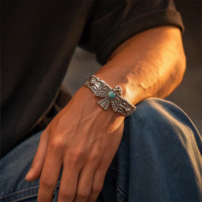 Western Eagle Thunderbird Turquoise Open Cuff Bracelet - image 1