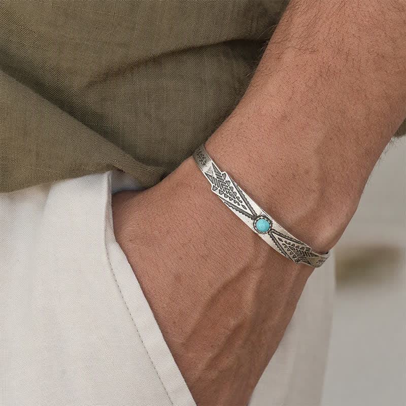 Vintage Boho Tribal Desert Arrow Turquoise Open Cuff Bracelet - image 1