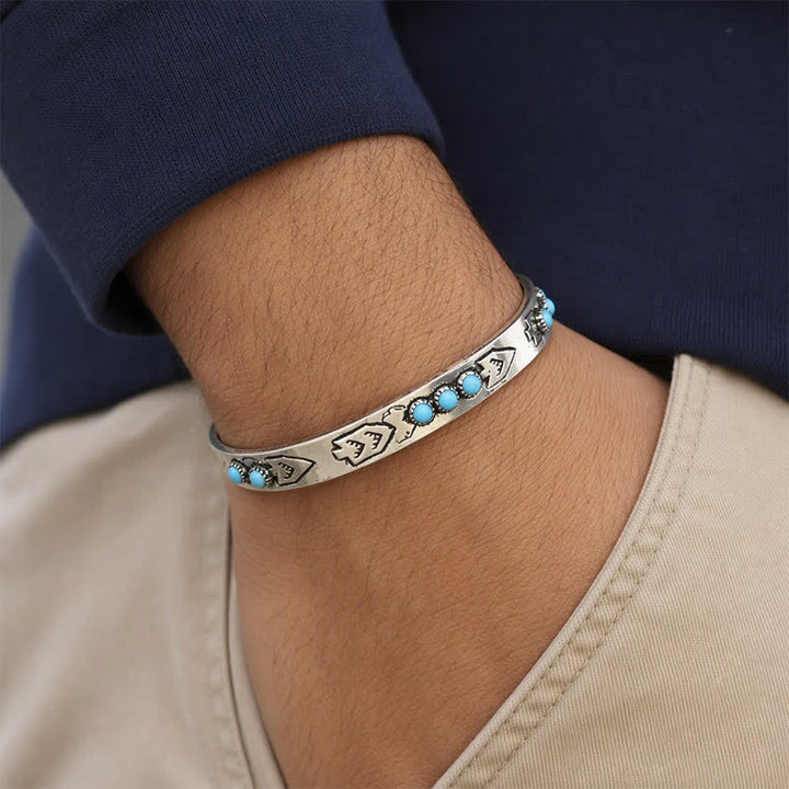 Sky Dots Turquoise Boho Silver Arrow Open Cuff Bracelet - image 1