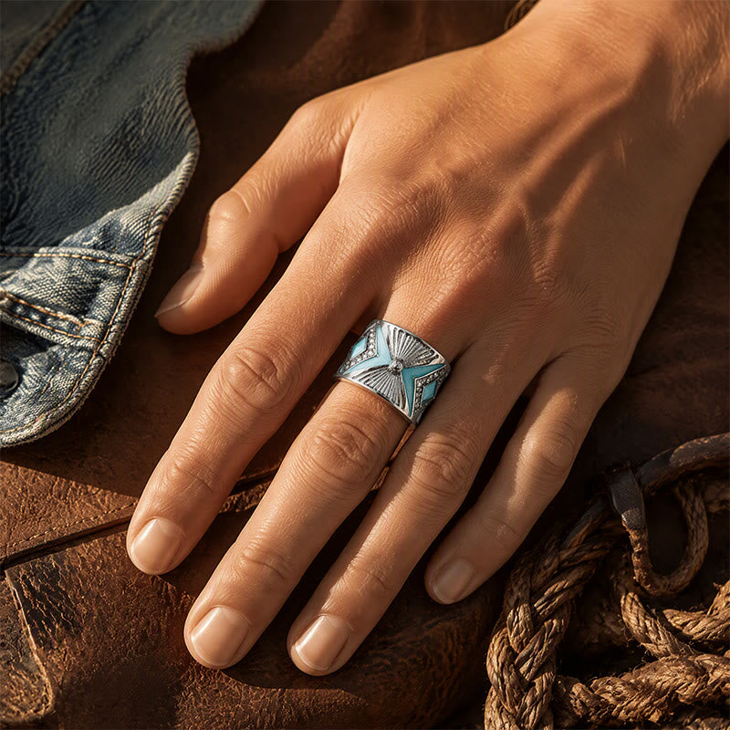 Retro Geometric Imitation Turquoise Wide Band Ring  Women Statement Ring - image 1