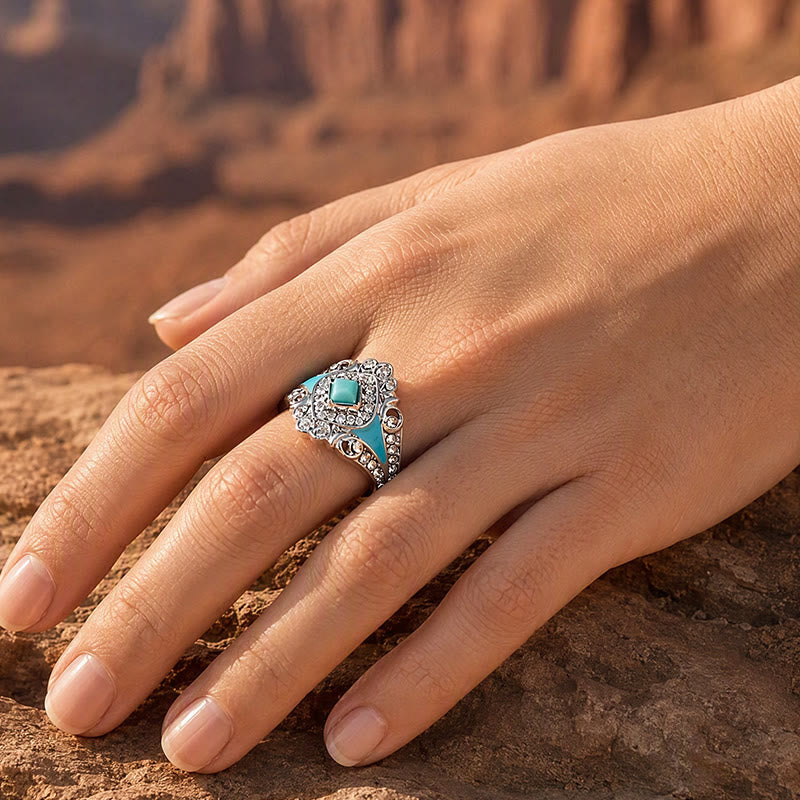 Vintage Imitation Turquoise Rhinestone Women Ring - image 1