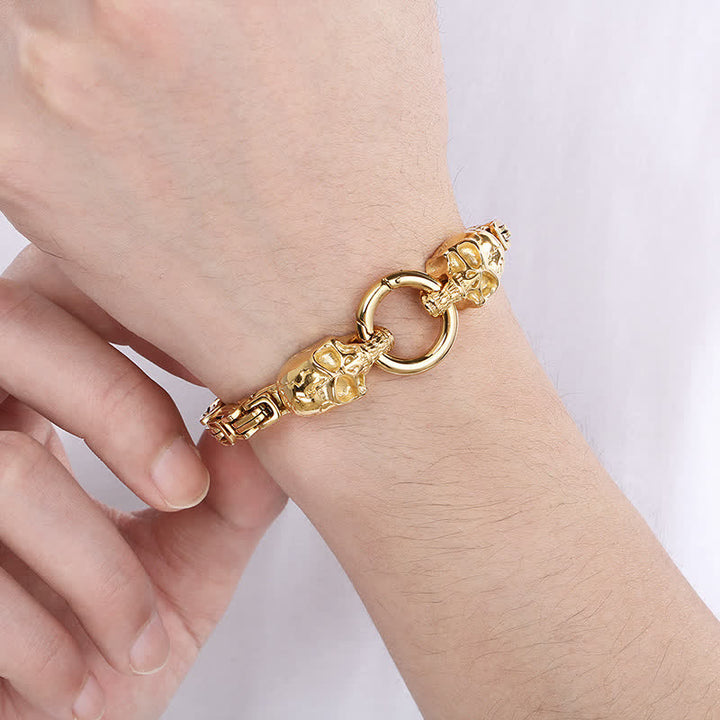 Men's Double Skull Chain Heavy Chunky King Chain Biker Bracelet - image 11
