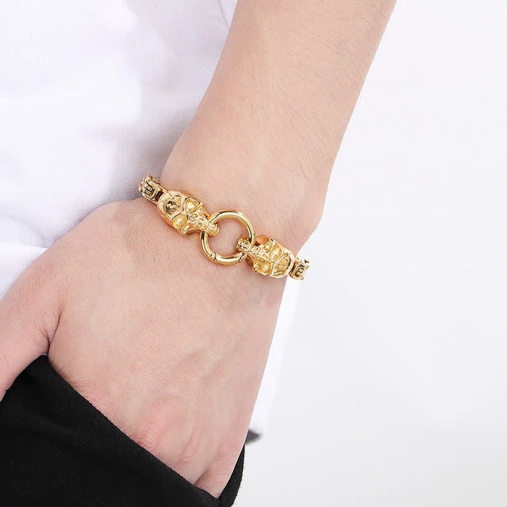 Men's Double Skull Chain Heavy Chunky King Chain Biker Bracelet - image 10