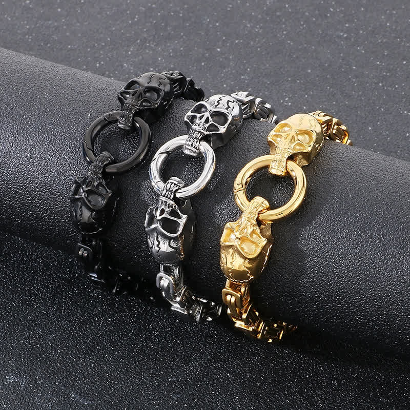 Men's Double Skull Chain Heavy Chunky King Chain Biker Bracelet - image 4