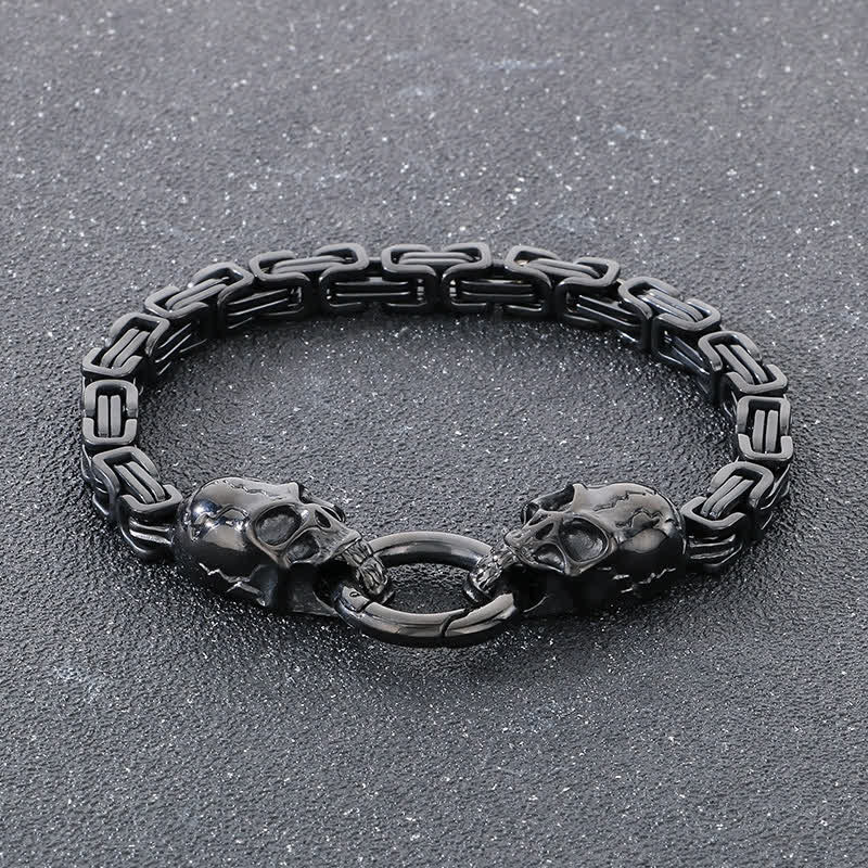 Men's Double Skull Chain Heavy Chunky King Chain Biker Bracelet - Black - 9.06" / 23cm - image 7