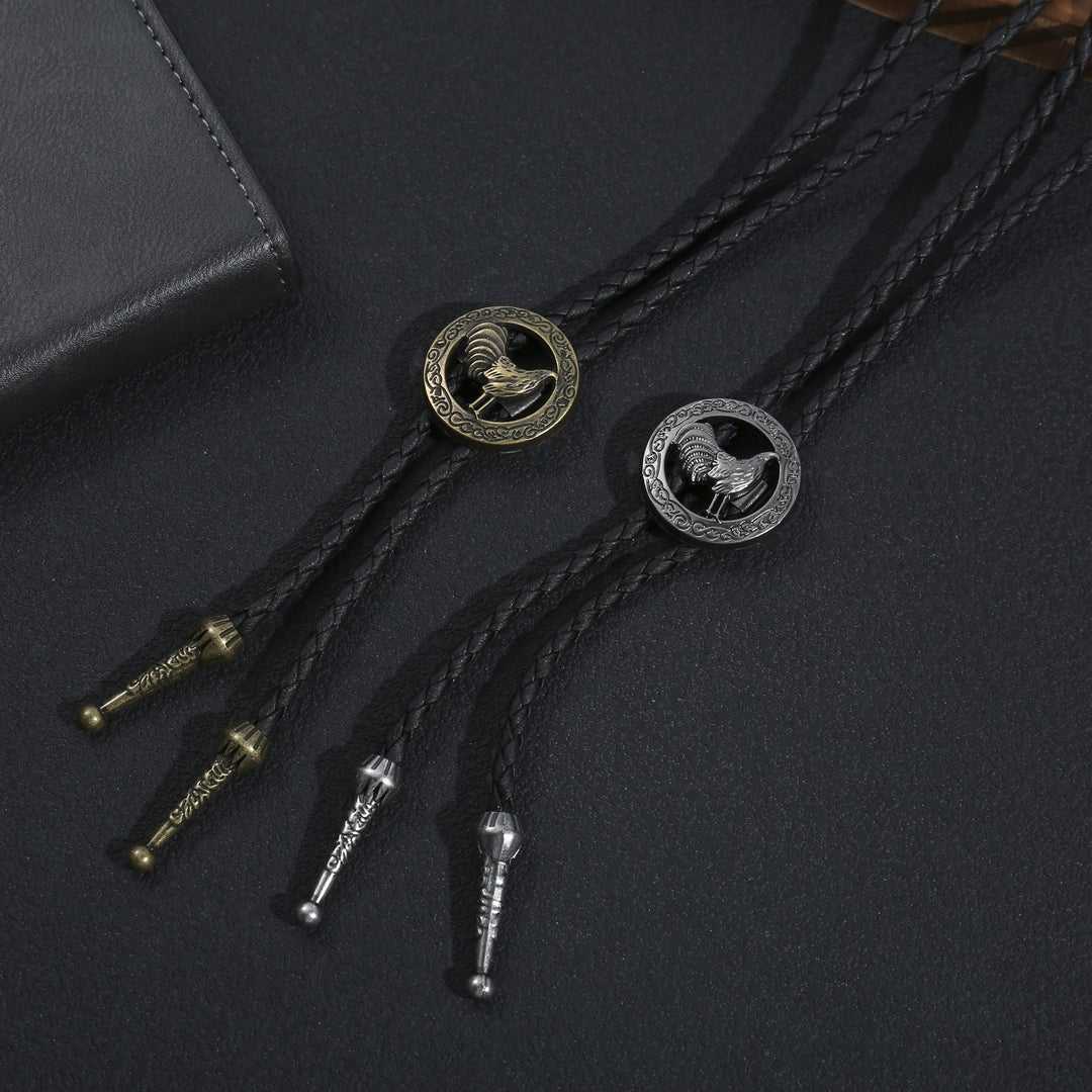 Men's Vintage Western Braided Leather Rooster Bolo Tie - image 0